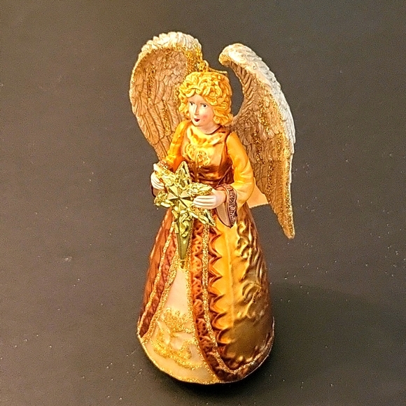 NEW Angel with Star Ornament, Gold & Cream Painted Glass, Glitter - Picture 13 of 14